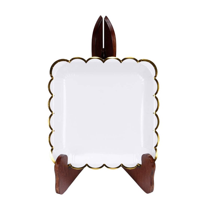 Geeklife White Gold Paper Party Plates Set with Metallic Gold Border, 9 inch Simple White Decorative Wedding Dessert Plates, 20 count - Image 3
